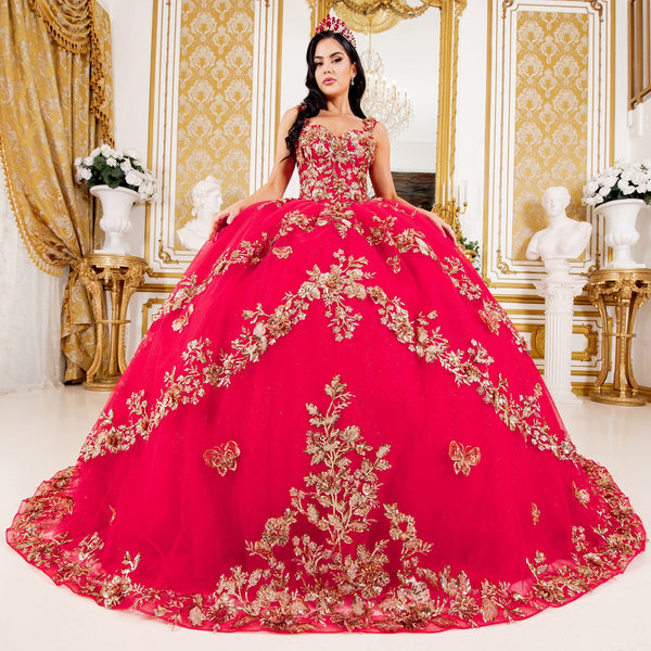 Floral Quinceañera Ball Gown with Crystal Embellishments for Women 4/XS-16/3X